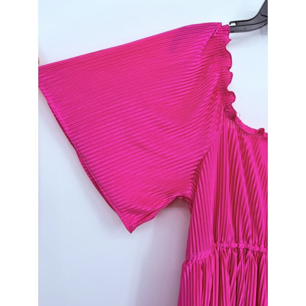 NWT Simply Southern Pleated Dress Large Fuchsia Pink Flutter Sleeve Mini Barbie - Picture 9 of 11